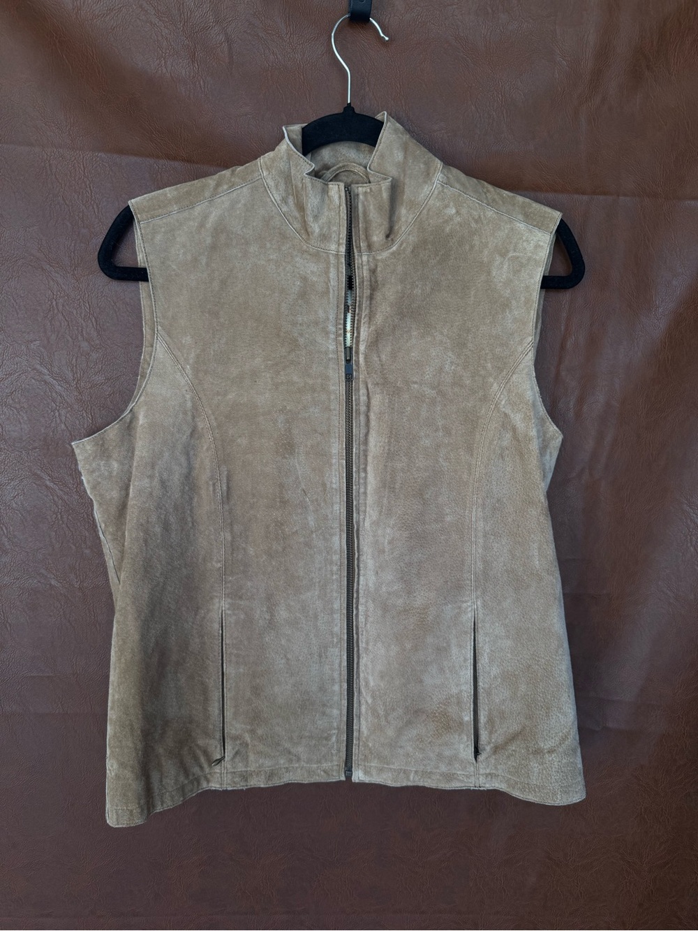 Ruff Hewn Womens M Suede Leather Vest Tan Distressed Zip Western Boho Vintage